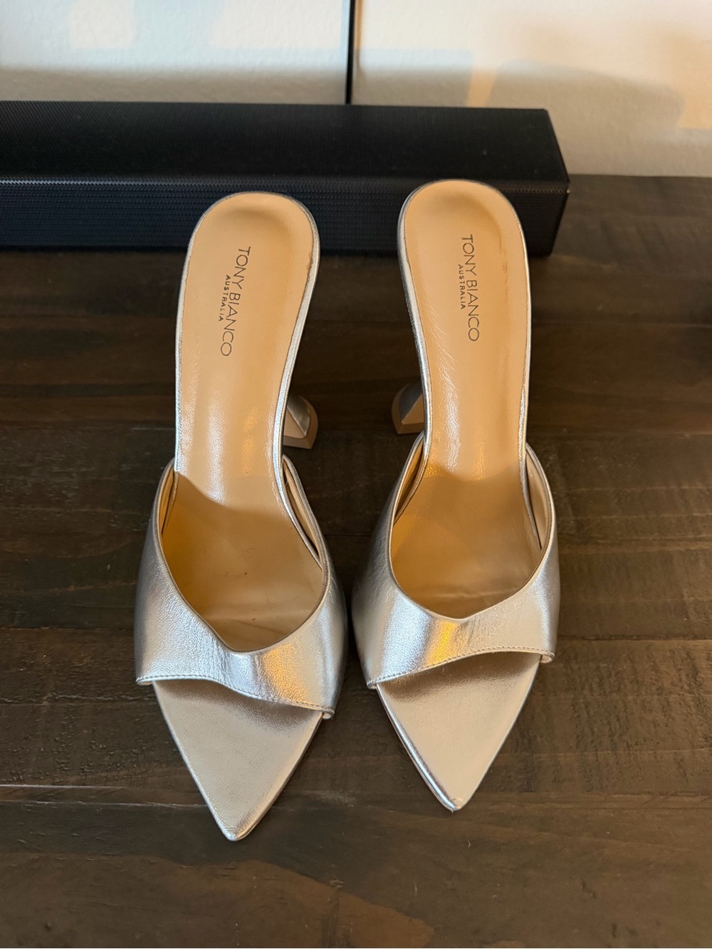 Tony Bianco Metallic Silver Pointed Mule Sandals MARCEL SILVER NAPPA METALLIC